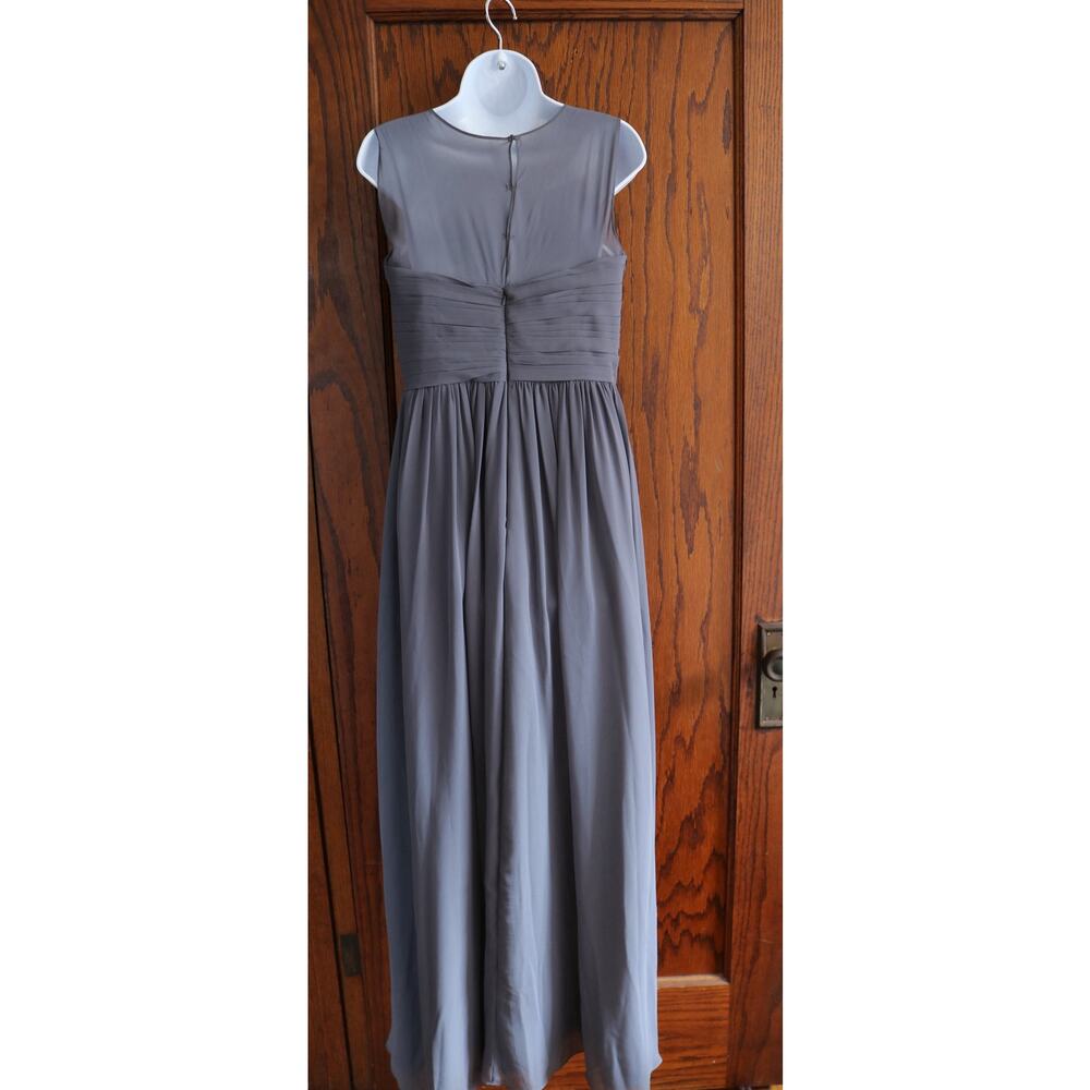 BILL LEVKOFF Bridesmaid Dress Size 12 Gray Formal Gown Sheer Top Pleated Heart - Picture 2 of 16